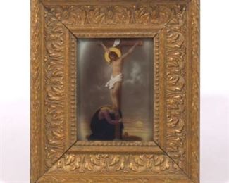 Reverse Painted Glass Crucifixion