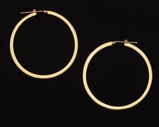 Roberto Coin Style Pair of Italian Gold and Ruby Hoop Earrings 