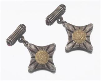 Russian PreRevolution Style Silver, Gold and Ruby Pair of Cufflinks, in Presentation Box 