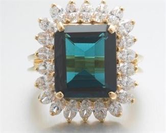 Spectacular Oscar Heyman Bros. Gold, 8.75 Ct Indicolite Tourmaline and Diamond Cocktail Ring 