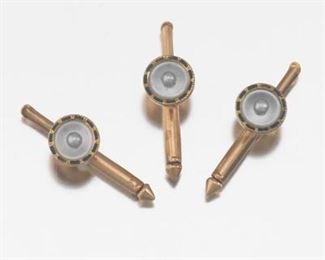 Three Art Deco Gold, MotherofPearl, Seed Pearl and Enamel Tuxedo Studs 