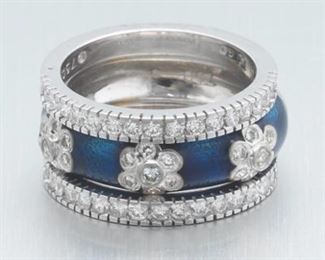 Three Hidalgo Gold, Diamond and Guilloche Enamel Bands 