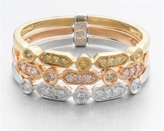 Three Ladies TriColor Gold and Diamond Bands 