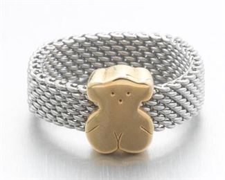 Tous 18k Gold and Stainless Steel Mesh Ring 