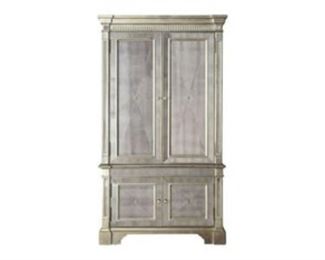 Horchow Amelie Mirrored Cabinet A stunning mirrored cabinet with an antiqued silver finish with antiqued gold leafing accents catches the light and makes any room sparkle. Original Retail: $1999. Boxed weight, approximately 535 lbs.
DIMENSIONS
50 x 87 x 27 in
