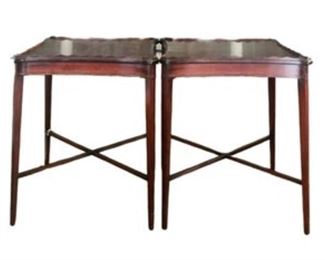 Scalloped Edge Mahogany End Tables Beautiful ebonized details
CONDITION
Has some markings and wear to finish, see photos.
DIMENSIONS
25 x 29 x 16.25 in