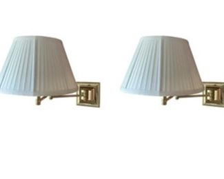 Brass Swing Arm Sconces, Pair CONDITION
Interior glass shade is cracked on one sconce.