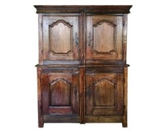 Vintage French Oak Cabinet
DESCRIPTION
Vintage French Oak cabinet. Two sections with a massive amount of storage - upper and lower sections both have a removable shelf. Upper section has been adapted for a TV, and cabinet doors open flat for viewing. Lower doors lock - two keys included. Cap is removable for transport.
DIMENSIONS
56 x 76 x 27 in