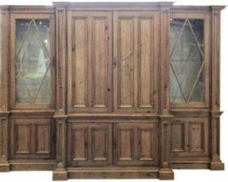 Custom Designed Pine Cabinet by Cindy Rinfret
DESCRIPTION
Center Piece Width: 51.25in
2 Keys Included
6 Pieces Total and Easy to Move
DIMENSIONS
108 x 82 x 28 in