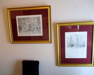Signed pencil art..country Maine scenes