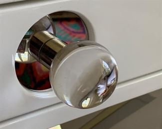 Bellini Modern Living  desk with chrome base and glass drawer pulls 