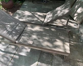 Crate and Barrel pair of outdoor lounge chairs 