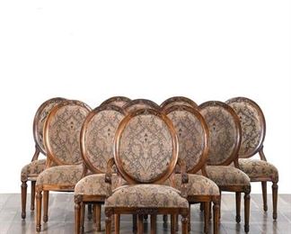 Set 10 Carved French Provincial Bergere Dining Chairs