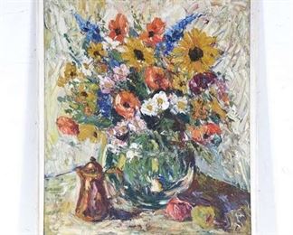 Oil/Linen Impressionist Style Floral Bouquet Still Life