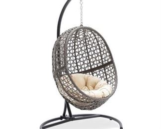 Belham Living Resin Wicker Hanging Egg Chair W/ Stand