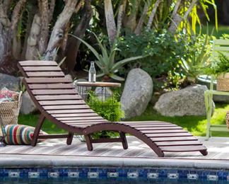 Rema Wave Wood Patio Chaise Lounge In Dark Brown