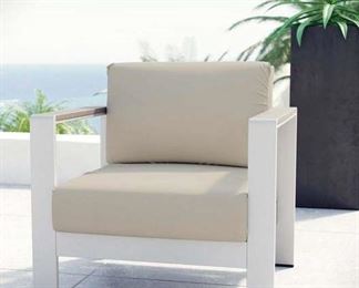 Modway Shore Silver Outdoor Chair W Beige Cushions