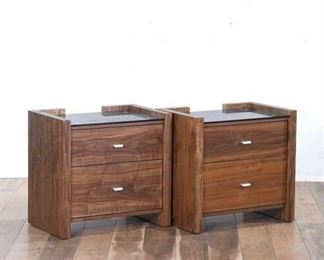 Pair Contemporary Art Deco Nightstands W Glass Tops