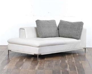Contemporary White Chaise Lounge W Gray Pillows