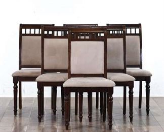 Set Of 6 Upholstered Mission Style Dining Chairs