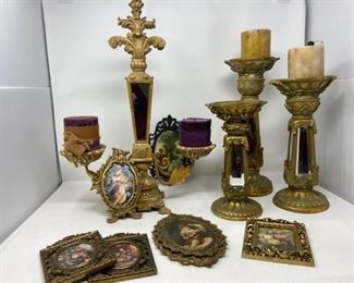 Mirrored Candleholders Plus Vintage Frames