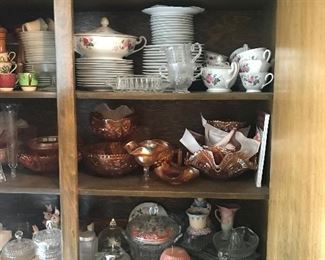 Carnival glass and full set Norike China set with serving pieces 