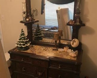 Amazing Victorian 3 drawer marble top dresser and mirror with shelf for antique lanterns 