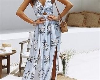 LAKLOOK Blue Floral TieBack Maxi Dress  Women  Plus