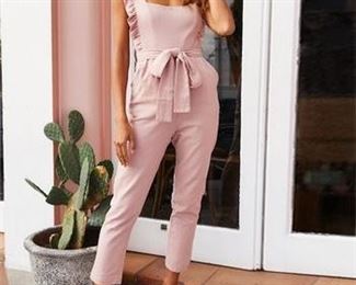 Msquared Pink TieWaist FlutterSleeve Jumpsuit  Women