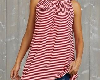 Simple by Suzanne Betro Red White Stripe GatheredNeck Tank  Women