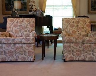 Pair of Upholstered Conversation Arm Chairs & Round Accent Table w/Gallery