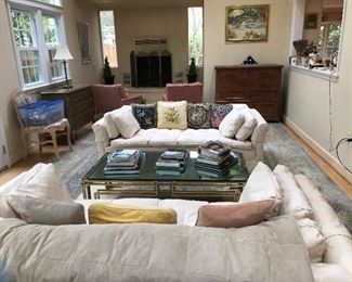 Matching sofas, pillows and coffee table.