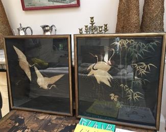 Framed Silks - part of Chinese robes, carried out of China by Christian missionaries. Purchased in Antique Shop in Salisbury, NC, 1978.