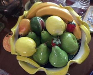 Ceramic Fruit from Italy in Basket.