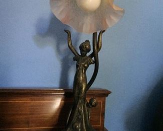 Pair of French Art Nouveau lamps from Le Village Suisse, Paris, purchased in 1983.