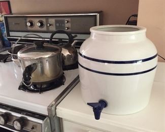 Pots and pans and Drink Dispenser.