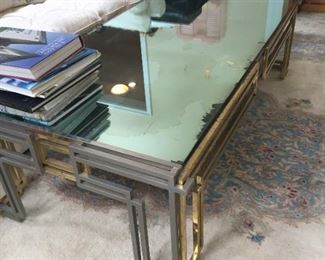Glass and brass coffee table.