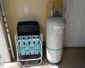 folding chairs, propane tank