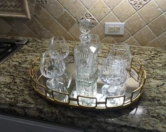 Item: Decanter, 5 crystal glasses and gold galley tray lot
Condition: good
Measurements:
Description:  

Price:  $95
