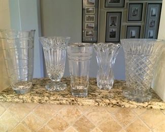 Item:  Lot of 5 Large Crystal Vases
Condition:  Good
Measurements:  big
Description:  Nachman, Waterford (chip in rim), and others.  One other has chip in rim

Price:  $75
