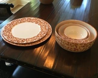 Item:  Italian hand painted ceramic platters and bowls by Amoretti Brothers
Condition:  Excellent
Measurements:  platters 16” and 14” diameter, largest bowl is 11”d
Price:  $200
