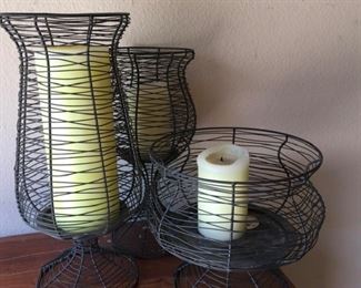 Item:  Lot of 3 wire candle holders/bowls w/candles
Condition: used
Measurements:  tallest is 16 inches
Price:  $35
