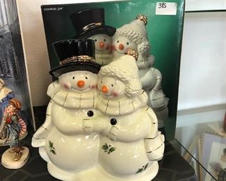 Home for the Holidays Porcelain Mr & Mrs Snowman Cookie Jar