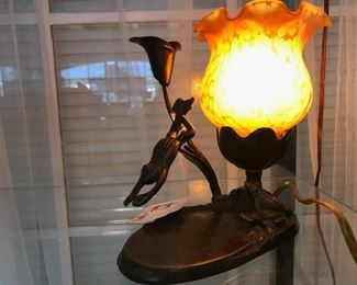 Metal Leaping Frog Art Glass Lamp