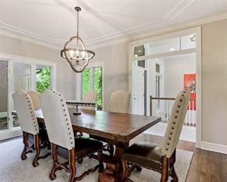 Beautiful Dining Room Table with two leaves and
Dining Room Chairs, from The Find