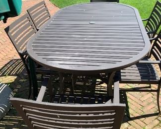 Table with 6 chairs - Crate and Barrel. MEASUREMENTS: Table - 29 1/2"H x 79"L x 42"W. Chairs - 33 1/2"H x 22"W x 23"D. $850
