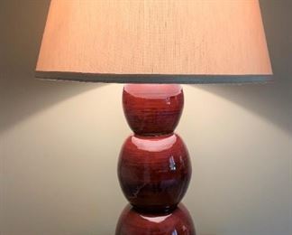 Pair of laquer lamps.  MEASUREMENTS:  31"H to finial x 7 1/2"W.   Pair $300