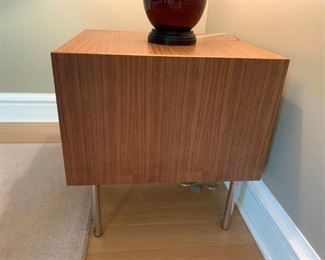 Alternate view - Pair of Room and Board nightstands in Walnut with matt stainless handles. MEASUREMENTS: 22 1/2"H x 22"L x 20 1/2"W. $500 for the pair.
