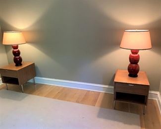Alternate view - Pair of Room and Board nightstands in Walnut with matt stainless handles. MEASUREMENTS: 22 1/2"H x 22"L x 20 1/2"W. $500 for the pair.