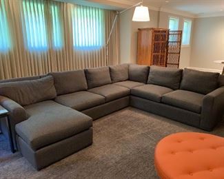 Room and Board sectional with custom fabric and down filled cushions. MEASUREMENTS: Chaise - 33 1/2"H x 33 1/2"W x 63 1/2"L. Mid-Section 33 1/2"H top of back, 20 1/2"H from floor to seat, 62 1/2"L. Corner Piece: 33 1/2"H top of back, 20 1/2"H from floor to seat, 42" Square, Left Arm Piece: 33 1/2"H top of back, 20 1/2"H from floor to seat, 67 1/2" L. PRICE: $1400